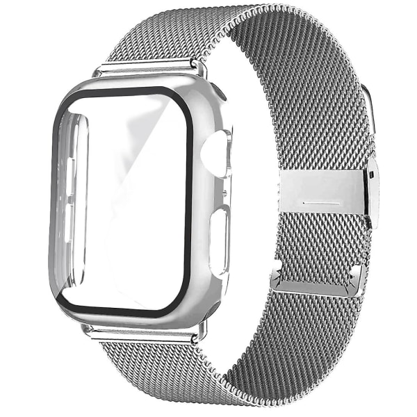 Magnetic Loop+ case För Apple Watch Band 44mm 40mm Iwatch Band 41mm 45mm Metallbälte Armband Correa Apple Watch Serie Se 6 4 3 7 Y silver