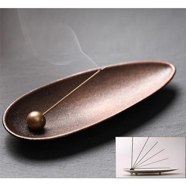 Rökelsehållare i metall i brons för pinnar, rökelsestickare, askuppsamlare för rökelse för yoga, meditation och heminredning (brons) Y