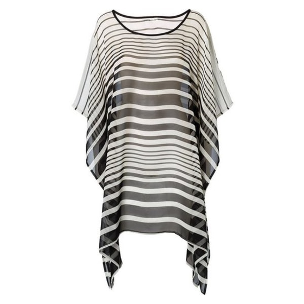 Chiffon black and white striped loose bikini blouse