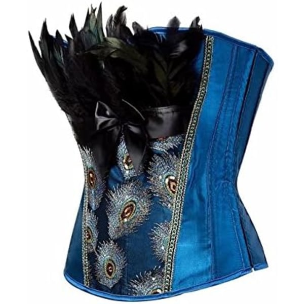Corset Overbust Feather Bustier Womens Lingerie Embroidery Costumes Peacock Pattern Burlesque
