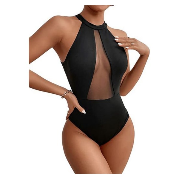 Women's Neckholder Body Mesh Bodysuit Without Sleeves Slim Bodies Top Jumpsuit Sexy Part