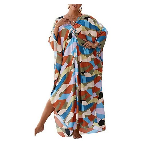 L-Peach Women's Long Caftan Nightgown Loungewear Beach Dress Cover Ups Robe Sarong Pareo