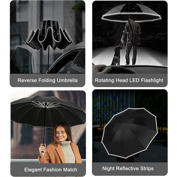 Inverterat paraply med Led Light Vindtätt hopfällbart paraply 7b1d | Fyndiq