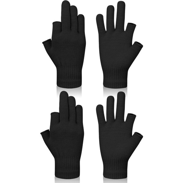 Fingerlösa handskar (2 par) - Winter Thermal Half Finger Stickade 7db8 |  Fyndiq