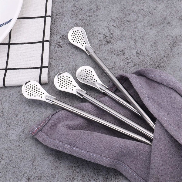 Stainless Steel Yerba Mate Drinking Straws with Filter Spoon and 2 Cleaning Brushes Detachable Filtered Spoons Drinking Straws 18.5cm Pack of 6