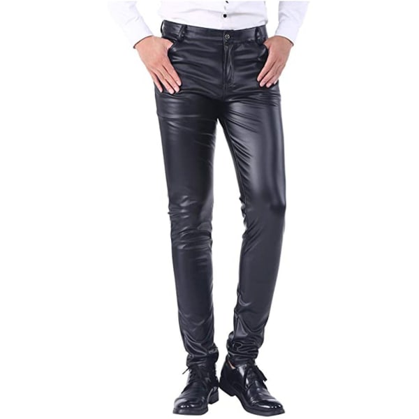 Men's slim fit leather pants Elastic biker pants