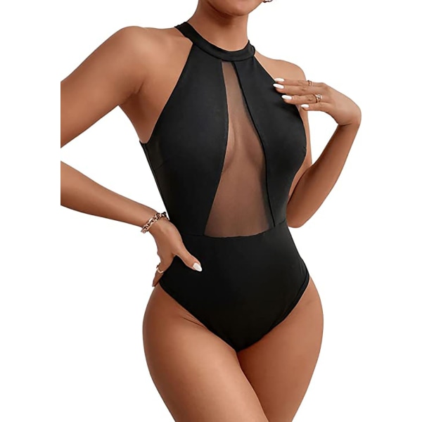 Women's Neckholder Body Mesh Bodysuit Without Sleeves Slim Bodies Top Jumpsuit Sexy Part