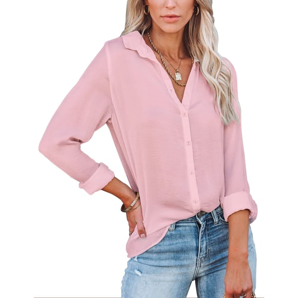 Damskjorta V-ringad långärmad elegant casual