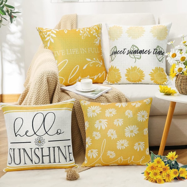 Hello Sunshine kuddfodral 18x18 set med 4 Bloom Daisy dekorativa 930b |  Fyndiq