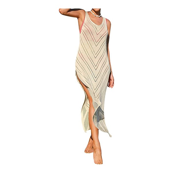 Women Beachwear: Crochet maxi dress with a round neck and a relaxed waist