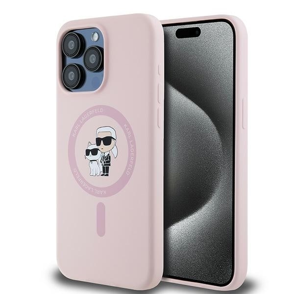 Karl Lagerfeld Silicone Karl&amp;Choupette Ring MagSafe case for iPhone 15 Pro Max - pink Pink