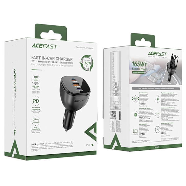 Acefast B14 car charger 165W 2x USB-C 1x USB-A - black Black