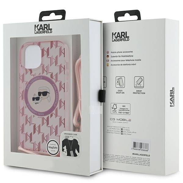 Karl Lagerfeld IML Crossbody Monogram Karl &amp; Choupette Head MagSafe case for iPhone 15 / 14 / 13 - pink Pink