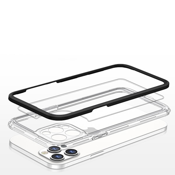 Clear 3in1 case for iPhone 12 Pro Max case gel cover with frame black Black || Transparent