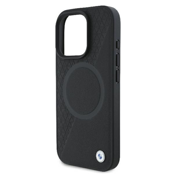 BMW Signature Leather Half Textured &amp; Circle MagSafe case for iPhone 16 Pro - black Black