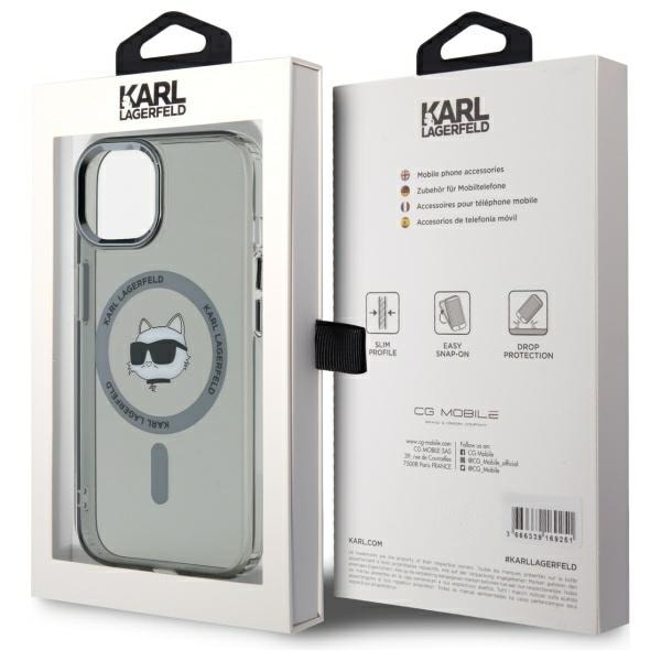 Karl Lagerfeld KLHMP15SHLSCHK iPhone 15 6.1&quot; black/black hardcase IML Metal Choupette Head MagSafe