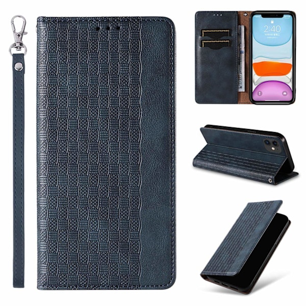 Magnet Strap Case for iPhone 13 case wallet + mini lanyard pendant blue Blue