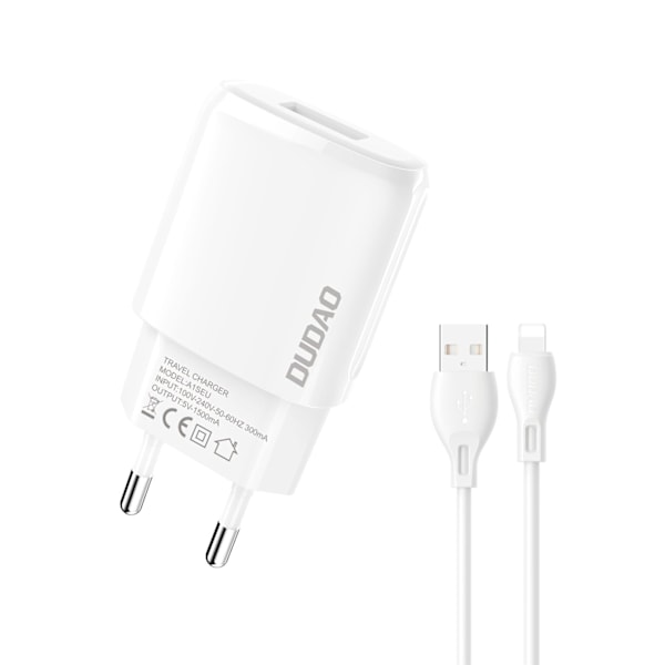 Dudao USB-A 7.5W charger + USB-A cable - Lightning 1m white (A1sEUL) White