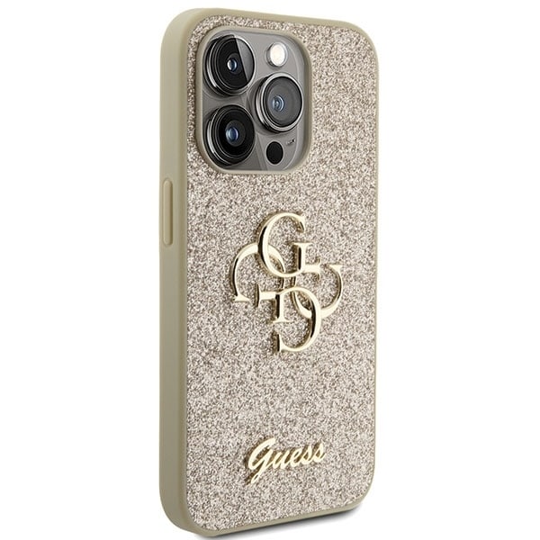 Guess Glitter Script Big 4G case for iPhone 15 Pro - gold Gold