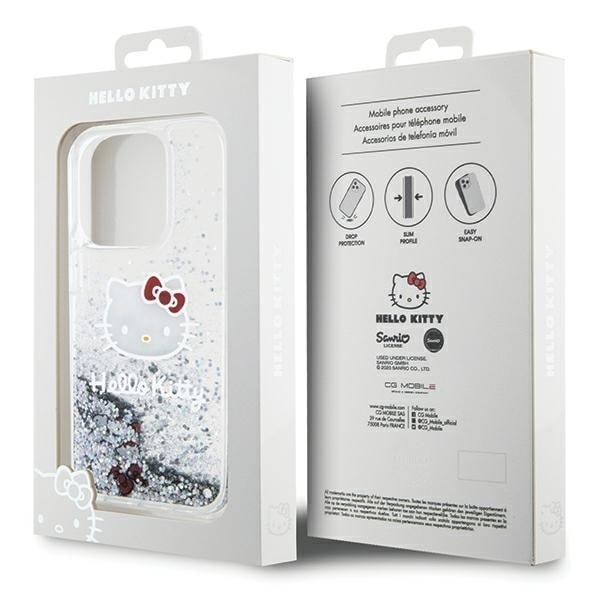 Hello Kitty Liquid Glitter Charms Kitty Head case for iPhone 14 Pro Max - silver Silver