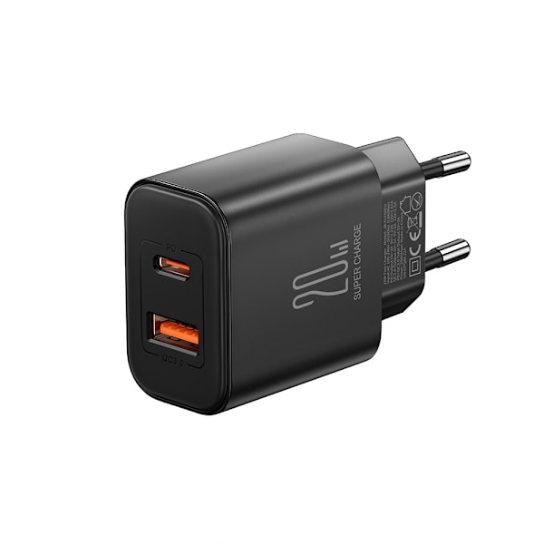 EU Joyroom JR-TCF05 20W USB-A USB-C charger + USB-C cable - black Black