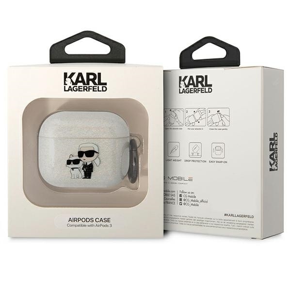 Karl Lagerfeld KLA3HNKCTGT Airpods 3 cover transparent Gliter Karl&amp;Choupette Transparent