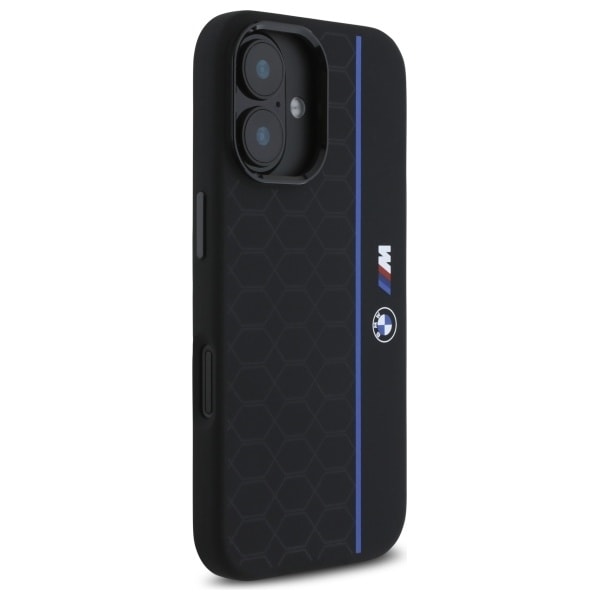 BMW Silicone Hexagon Blue Line MagSafe iPhone 16 Case - Black Black