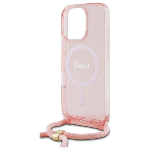 Guess Crossbody Cord Script MagSafe Case for iPhone 16 Pro - Pink Pink