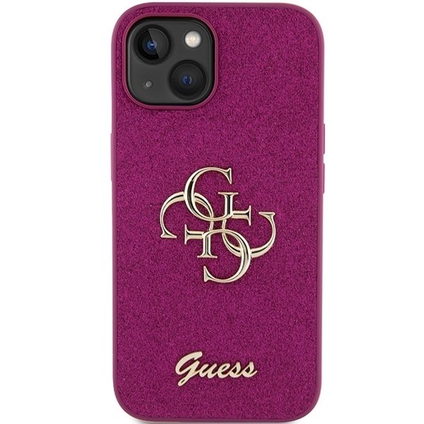 Guess Glitter Script Big 4G case for iPhone 15 - purple Violet