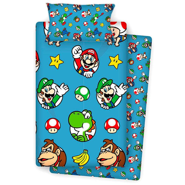 Super Mario Bros lagner sæt seng 90cm Multicolor