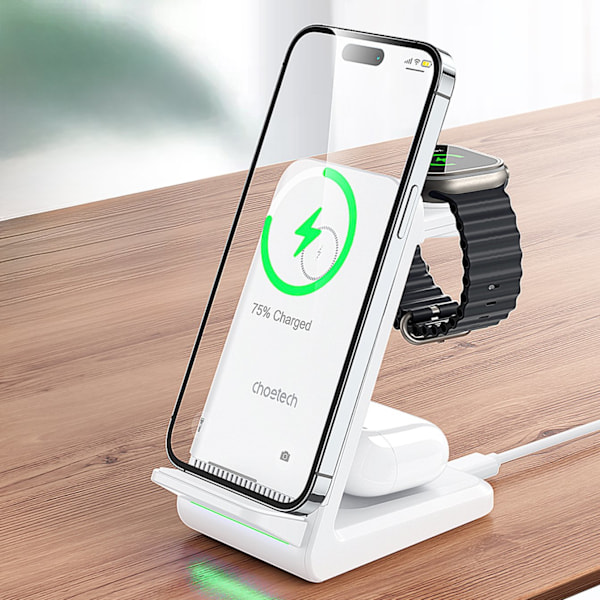 Choetech T608 15W 3in1 induction charging station - white White