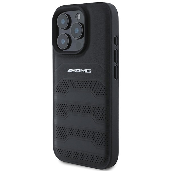 AMG Leather Debossed Lines Black Logo iPhone 16 Pro Max Case - Black Black