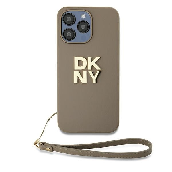 DKNY Wrist Strap Stock Logo case for iPhone 15 Pro - beige Beige