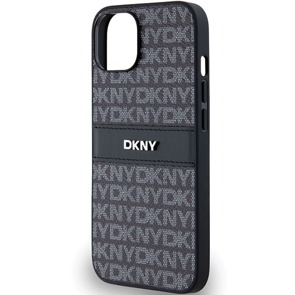 DKNY Leather Mono Stripe &amp; Metal Logo Case for iPhone 15/14/13 - Black Black