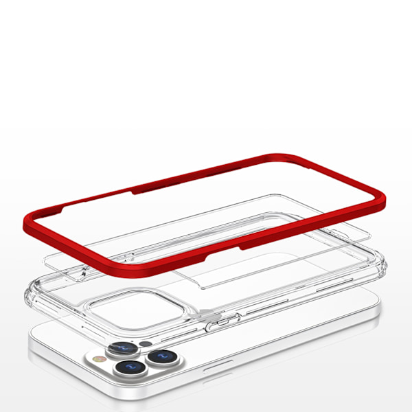 Clear 3in1 case for iPhone 13 Pro frame cover gel red Transparent || Red