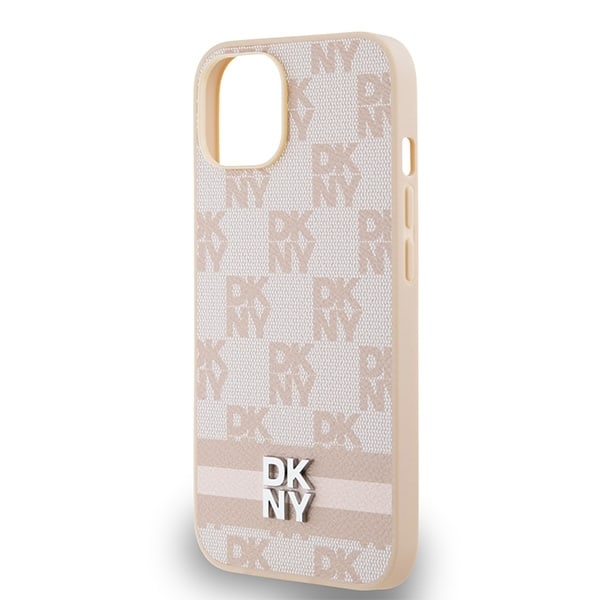 DKNY Leather Checkered Mono Pattern &amp; Printed Stripes case for iPhone 15 / 14 / 13 - pink Pink