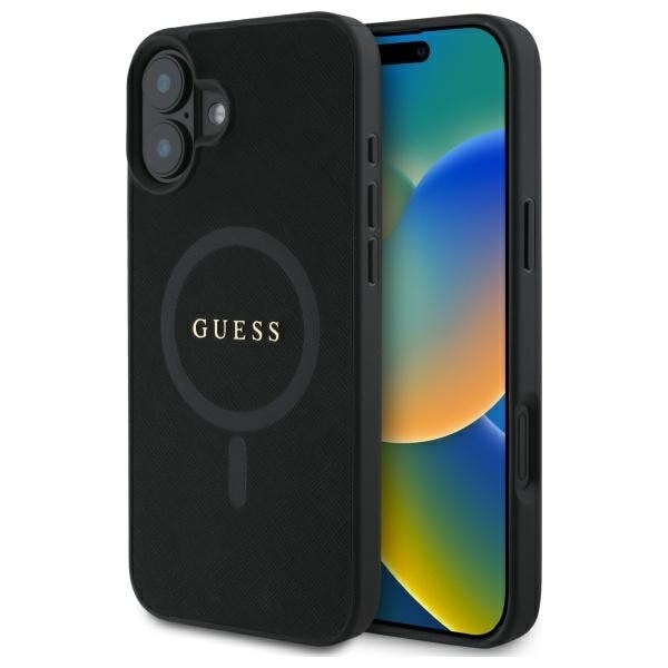 Guess Saffiano Classic Logo MagSafe case for iPhone 16 - black Black