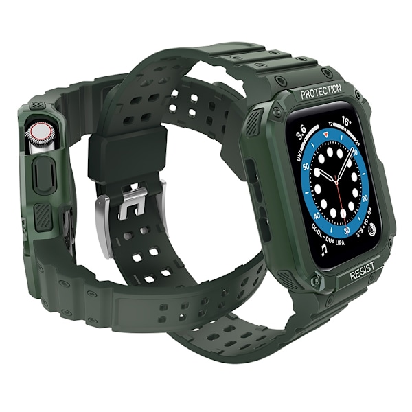 Protect Strap Band with Case for Apple Watch 7 / SE (45/44 / 42mm) Case Armored Watch Cover Green Green