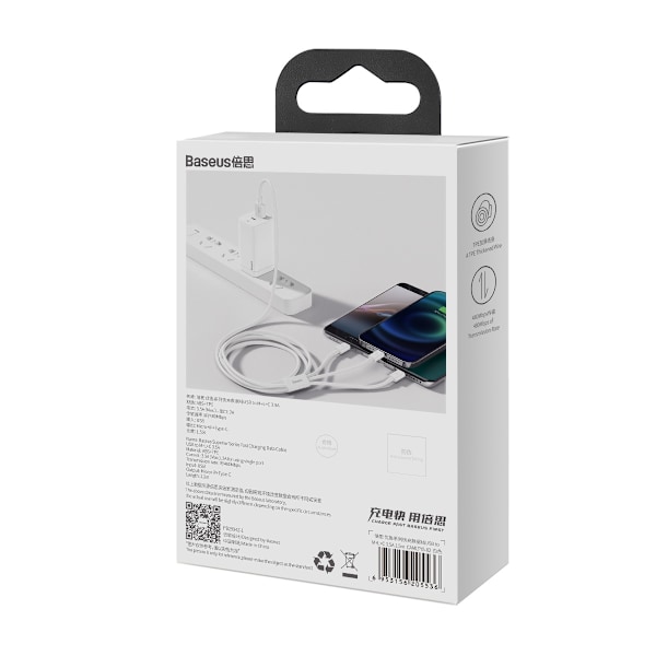 Baseus Superior Series USB-A - USB-C / Lightning / micro USB 3.5A cable 1m - white White