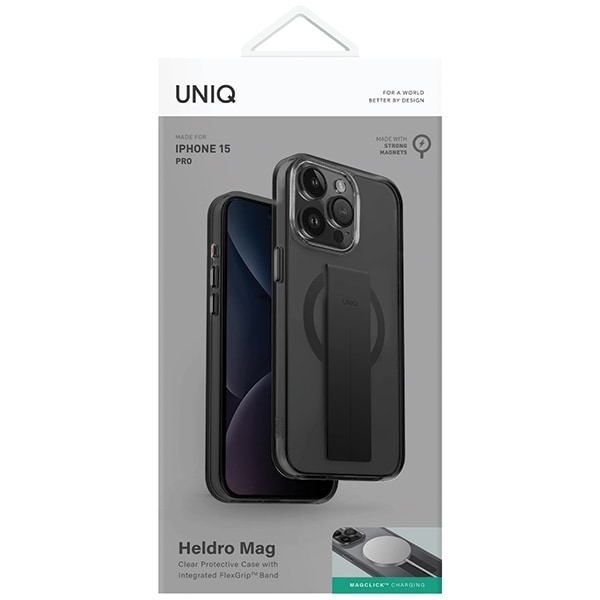 Uniq Heldro Mag Magclick Charging case for iPhone 15 Pro - black Black