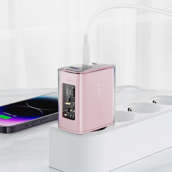 Acefast charger GaN 65W 3 ports (1xUSB, 2xUSB C) pink (A45) Pink