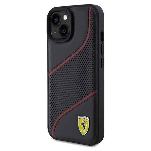 Ferrari Perforated Waves Metal Logo case for iPhone 15 / 14 / 13 - black Black