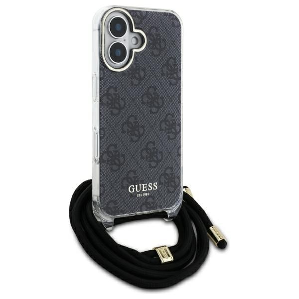 Guess Crossbody Cord 4G Print Case with Lanyard for iPhone 16 Pro - Black Black