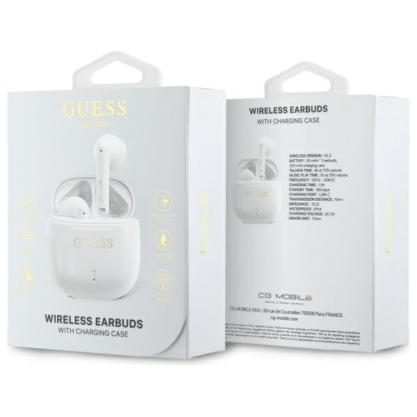 Guess Bluetooth headphones GUTWSJ14ESGH TWS + docking station white/white Printed Classic Logo