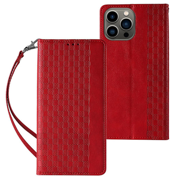 Magnet Strap Case Case for iPhone 14 Pro Max Flip Wallet Mini Lanyard Stand Red Red