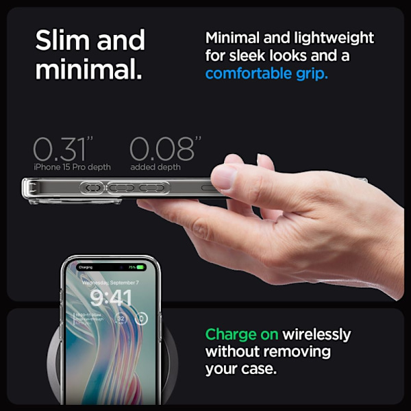 Spigen Ultra Hybrid iPhone 15 Pro Case - Clear Matte Semi-transparent