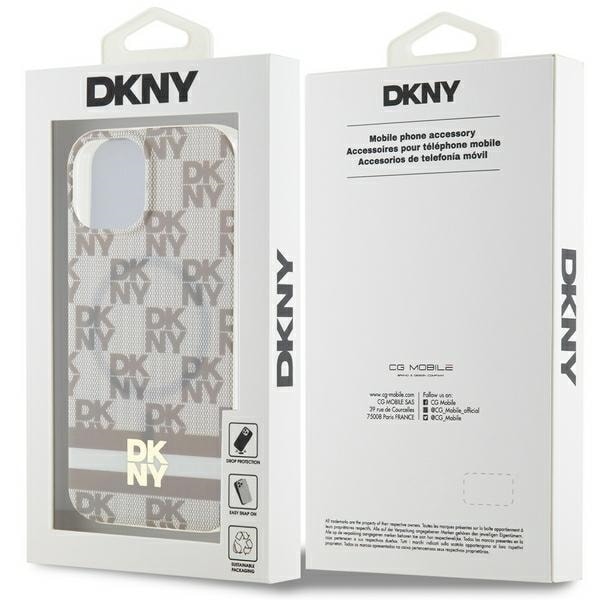 DKNY IML Checkered Mono Pattern &amp; Printed Stripes MagSafe case for iPhone 15 / 14 / 13 - beige Beige