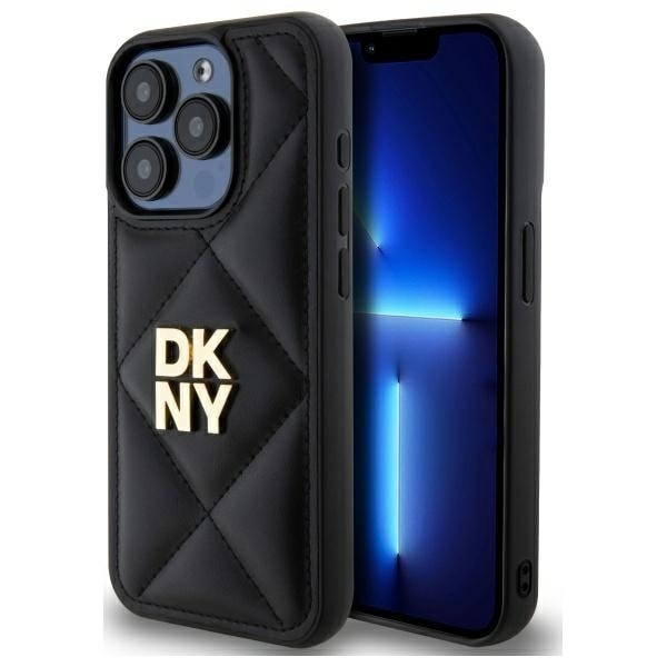 DKNY Quilted Stack Logo iPhone 15 Pro Case - Black Black