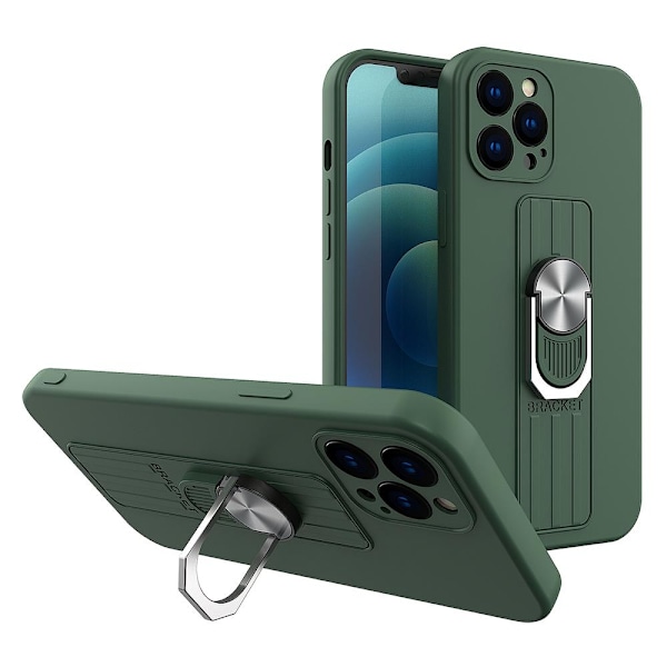 Ring Case silicone case with finger grip and stand for Samsung Galaxy S21+ 5G (S21 Plus 5G) dark green Green