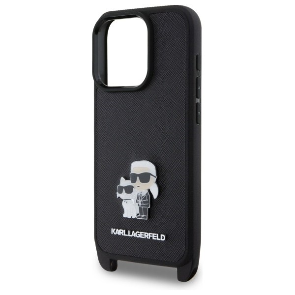 Karl Lagerfeld Saffiano Karl&amp;Choupette Metal Pin CBDY Strap iPhone 16 Pro Case - Black Black